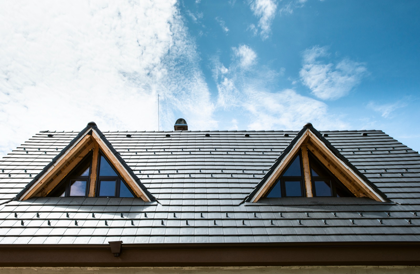 Restored tile roof after storm repair